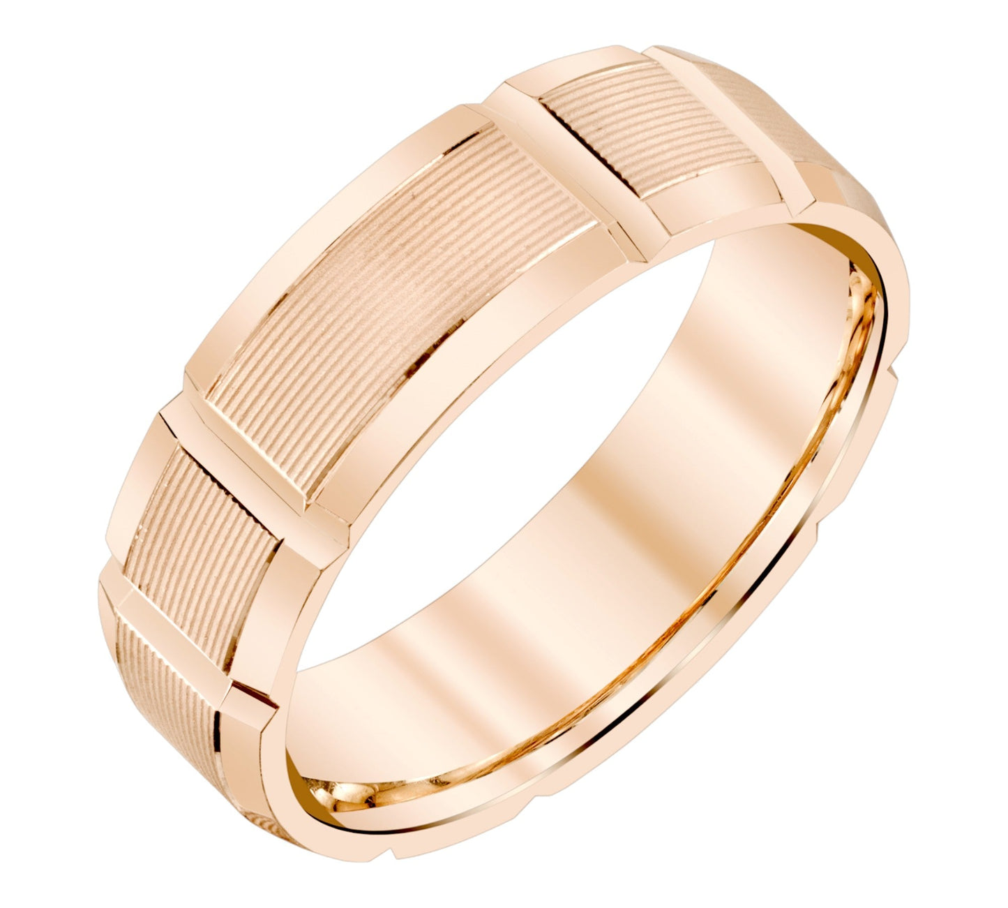 Square cut Lined Center Ladies Wedding Ring in 18k Gold