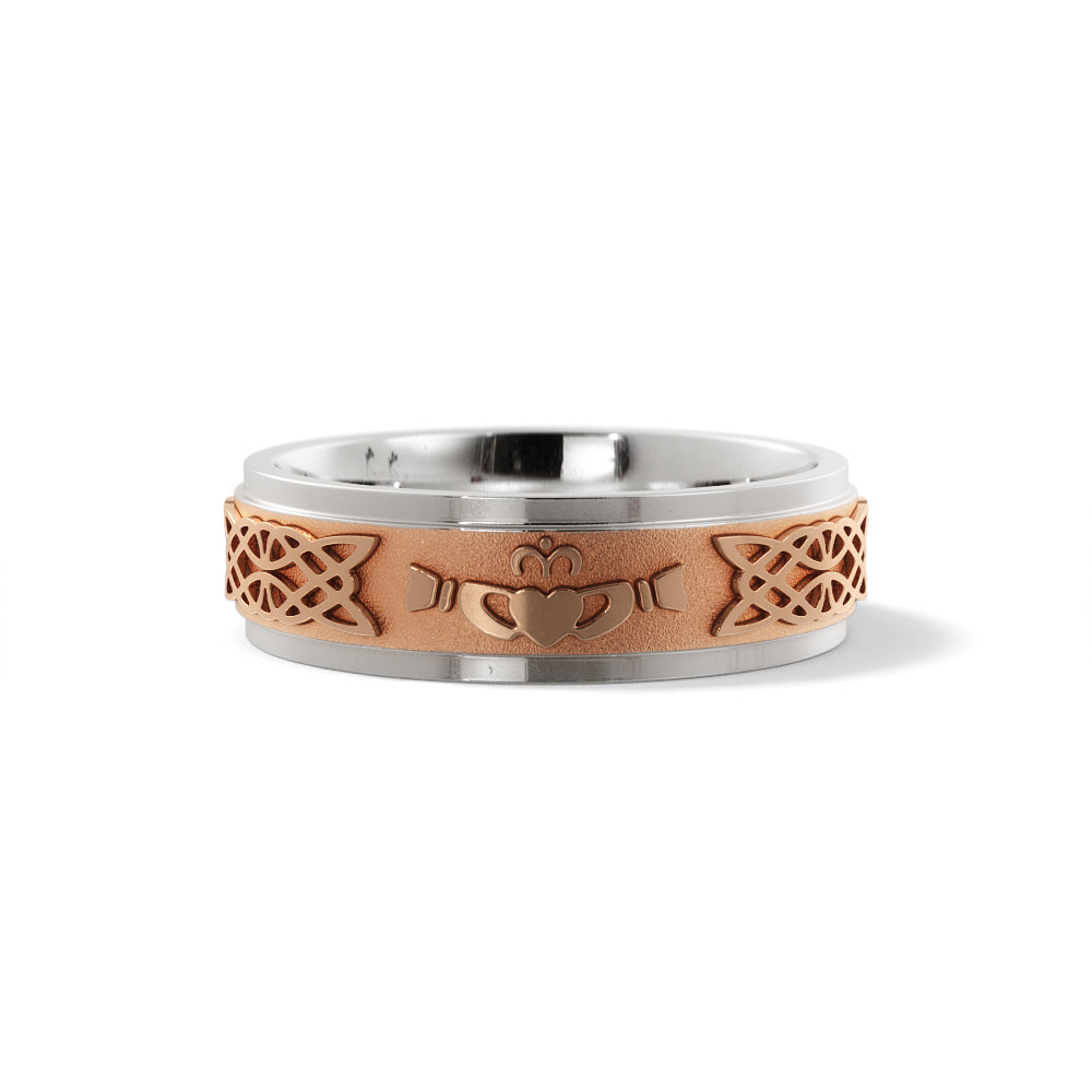 Celtic Claddagh Wedding Ring in 18k White/Rose Gold