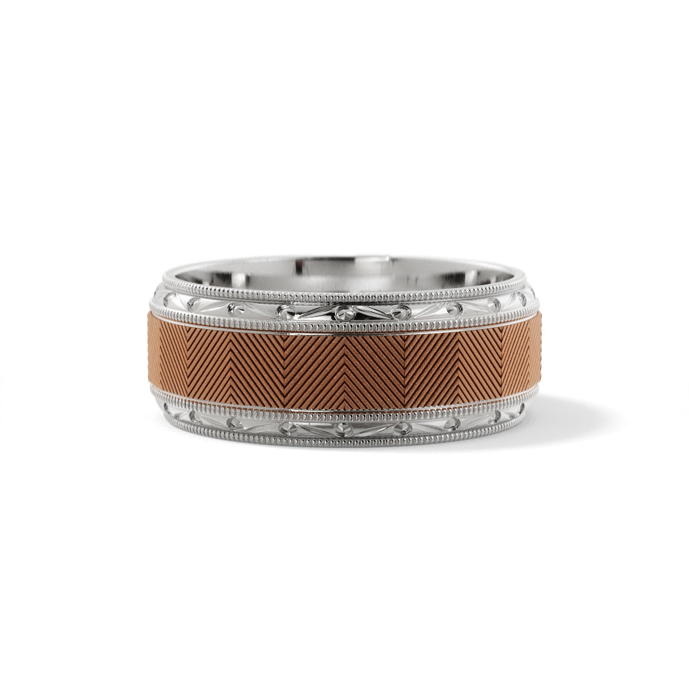 Lined Design Wedding Ring in 18k White/Rose Gold