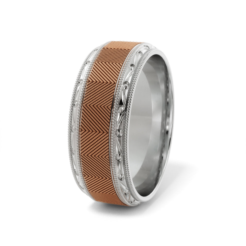 Lined Design Wedding Ring in 18k White/Rose Gold