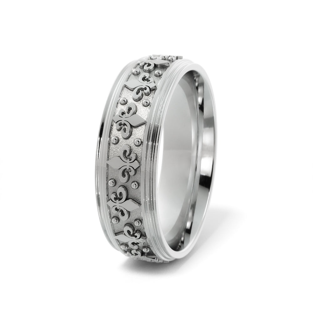 Fleur-de-lis Wedding Band in 18k White Gold