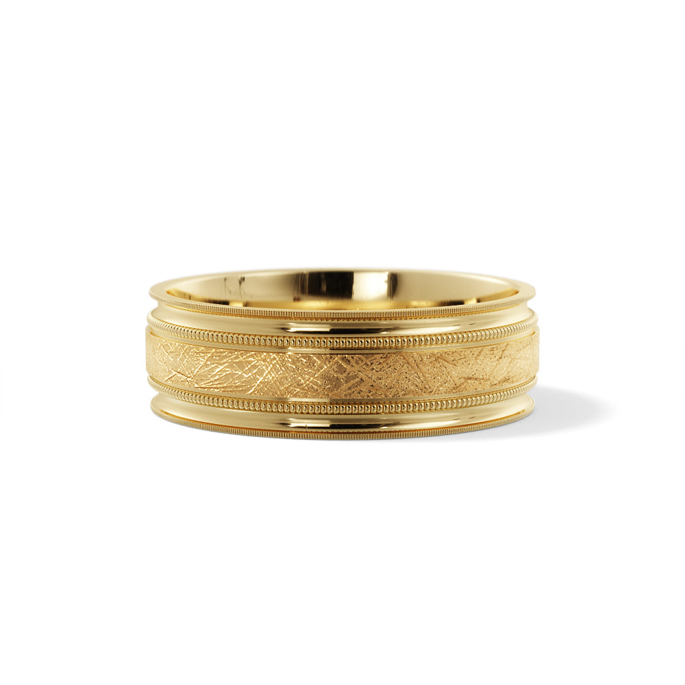 Scattered Satin Wedding Ring in 18k Yellow Gold