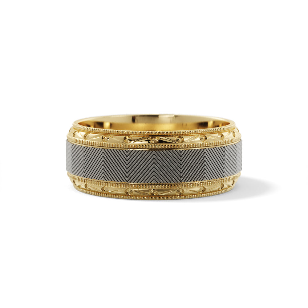 Lined Design Wedding Ring in 18k Yellow/White Gold
