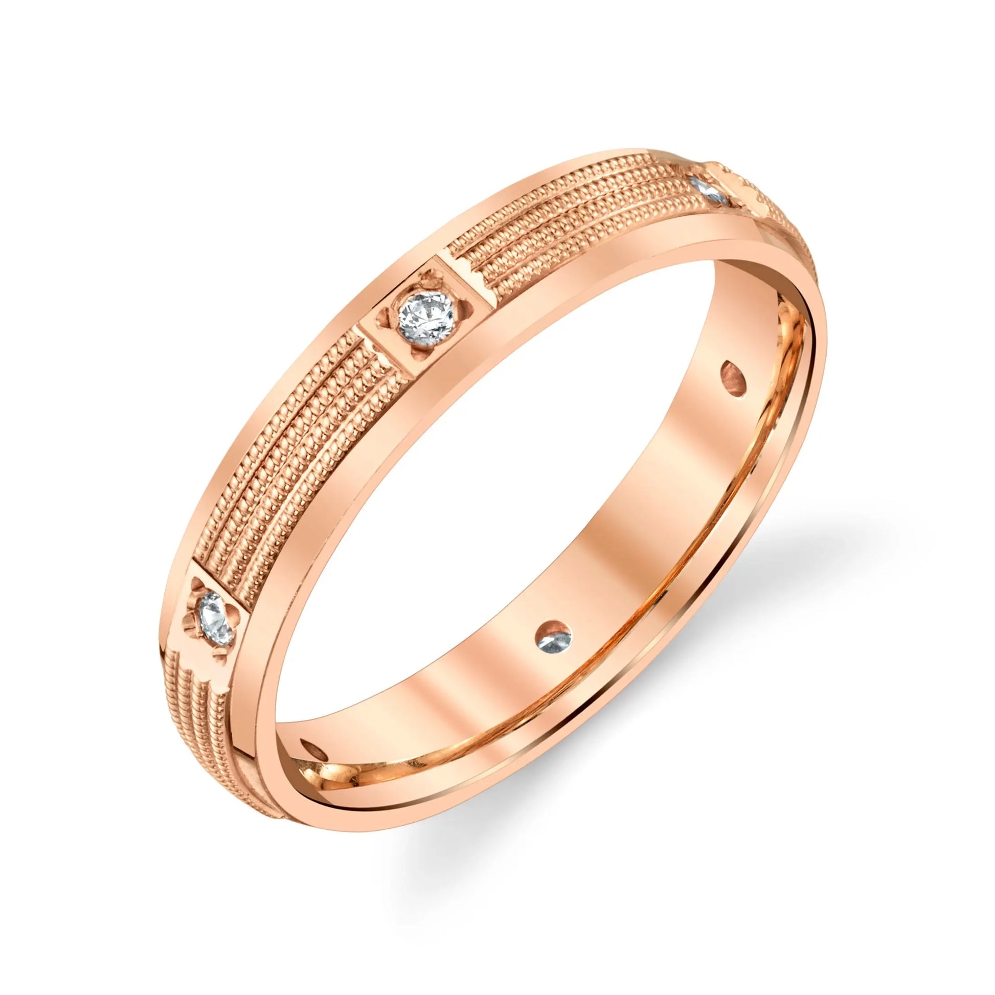 Men's Wedding Ring adorned with Milgrain Detailing and Diamonds 1/10ct in 10k Solid Gold House Of Wedding Bands