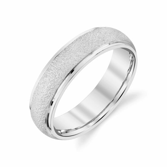 Stone Finish Mens Wedding Ring in Platinum