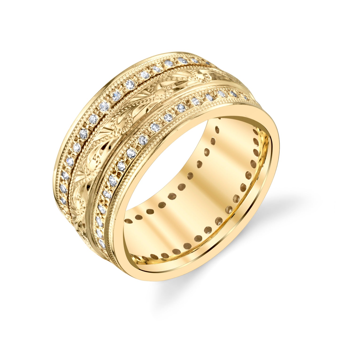 Exquisite Hand-Engraved Diamond Ladies Wedding Ring 1/2ct in 14k Solid Gold