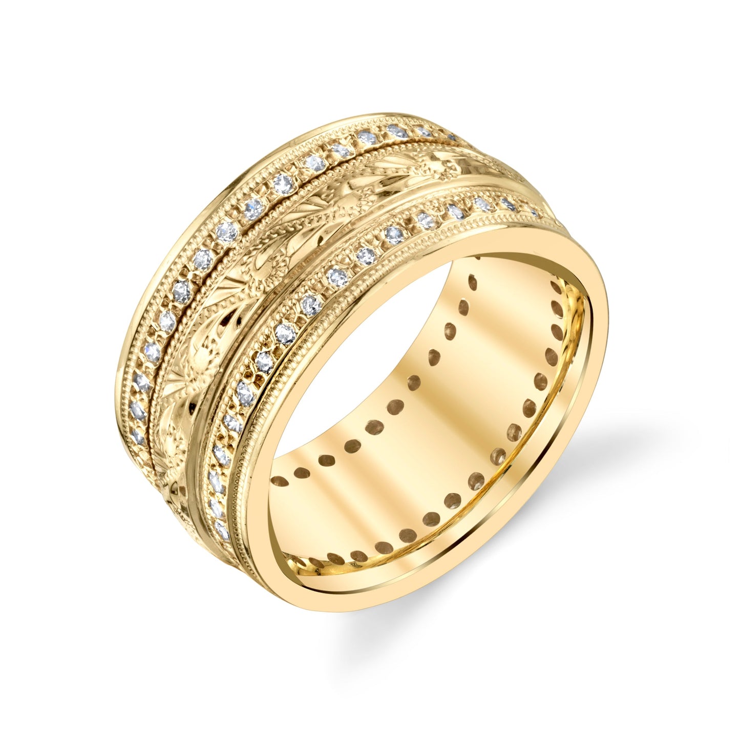 Exquisite Hand-Engraved Diamond Ladies Wedding Ring 1/2ct in 18k Solid Gold