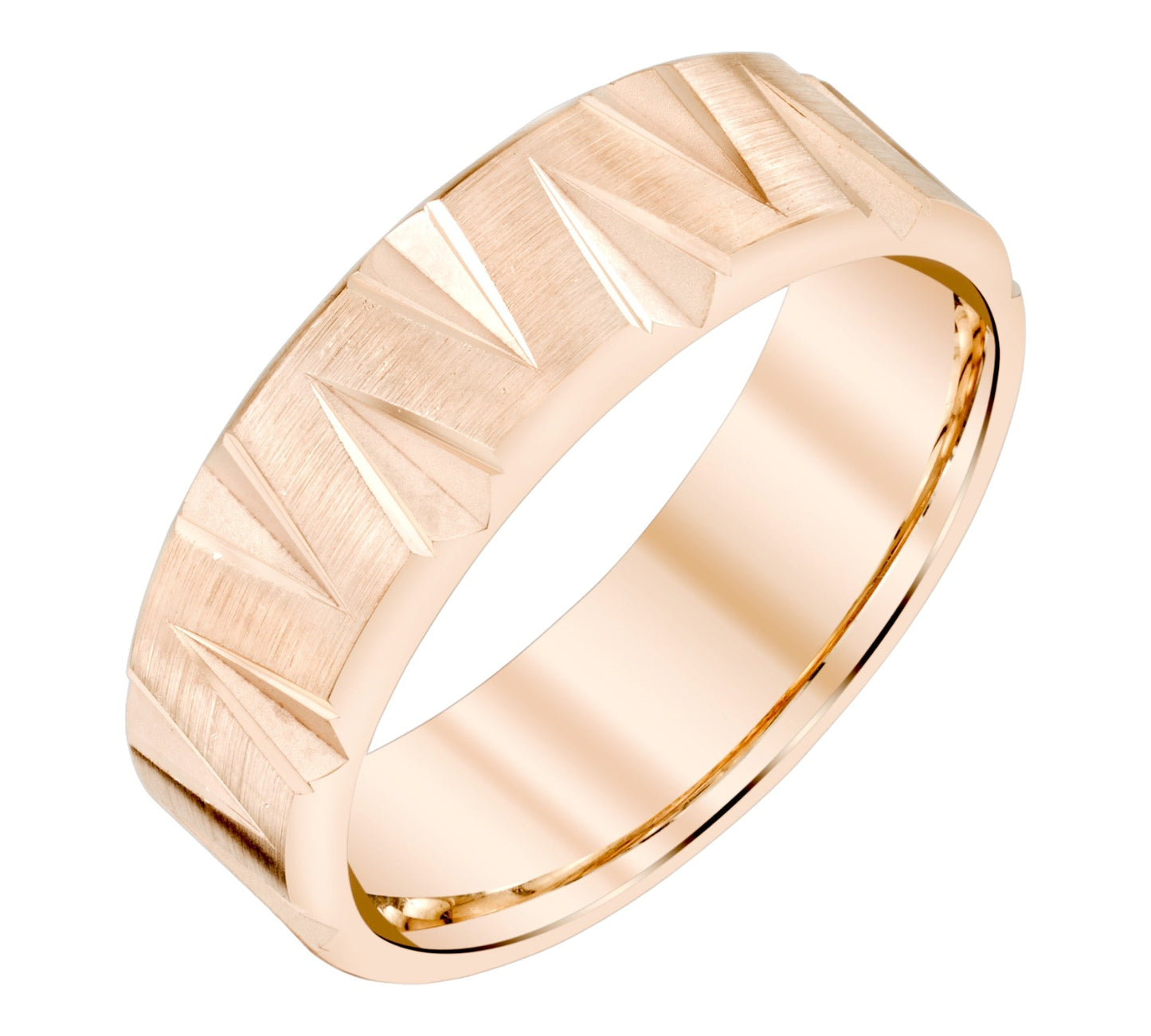 V Pattern Mens Wedding Ring in 18k Gold