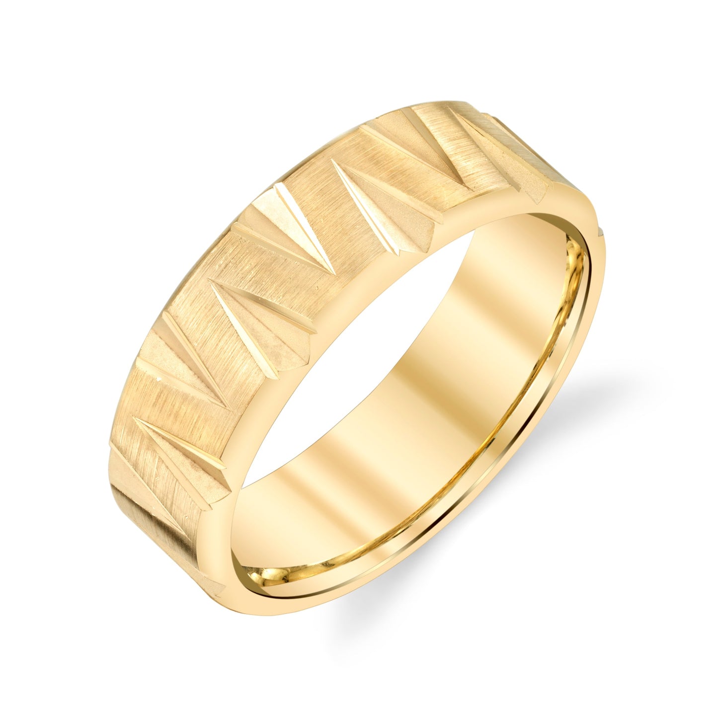 V Pattern Mens Wedding Ring in 18k Gold