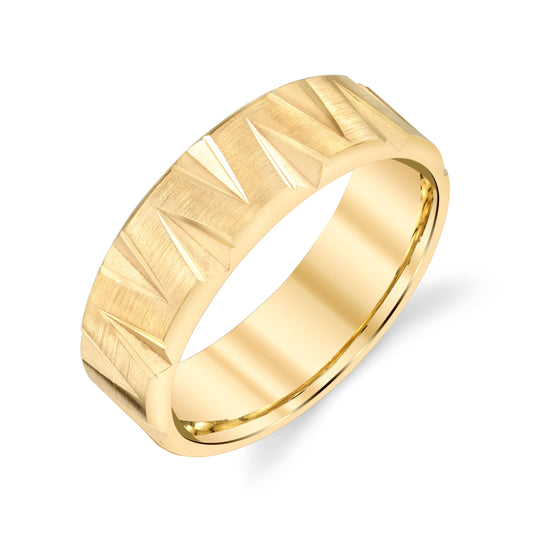 V Pattern Mens Wedding Ring in 18k Gold