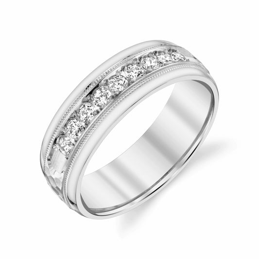 Channel-bead-Set 3/4ct Diamonds Wedding Ring 7mm for Men in Platinum