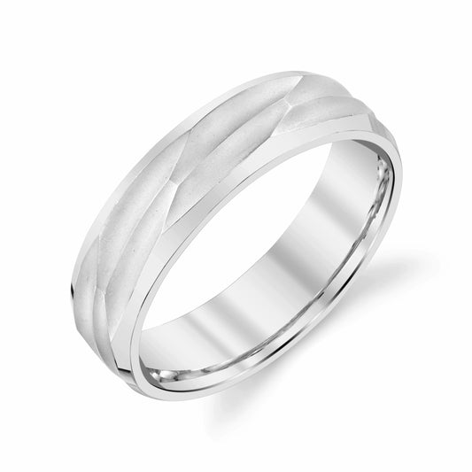 Wave Texture Mens Wedding Ring in Platinum