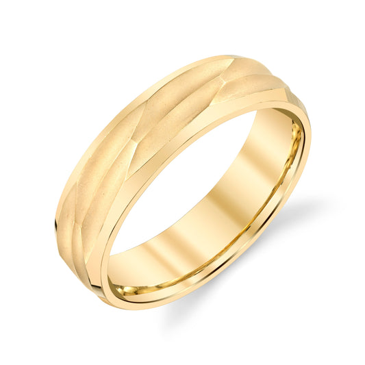 Wave Texture Mens Wedding Ring in 18k Gold