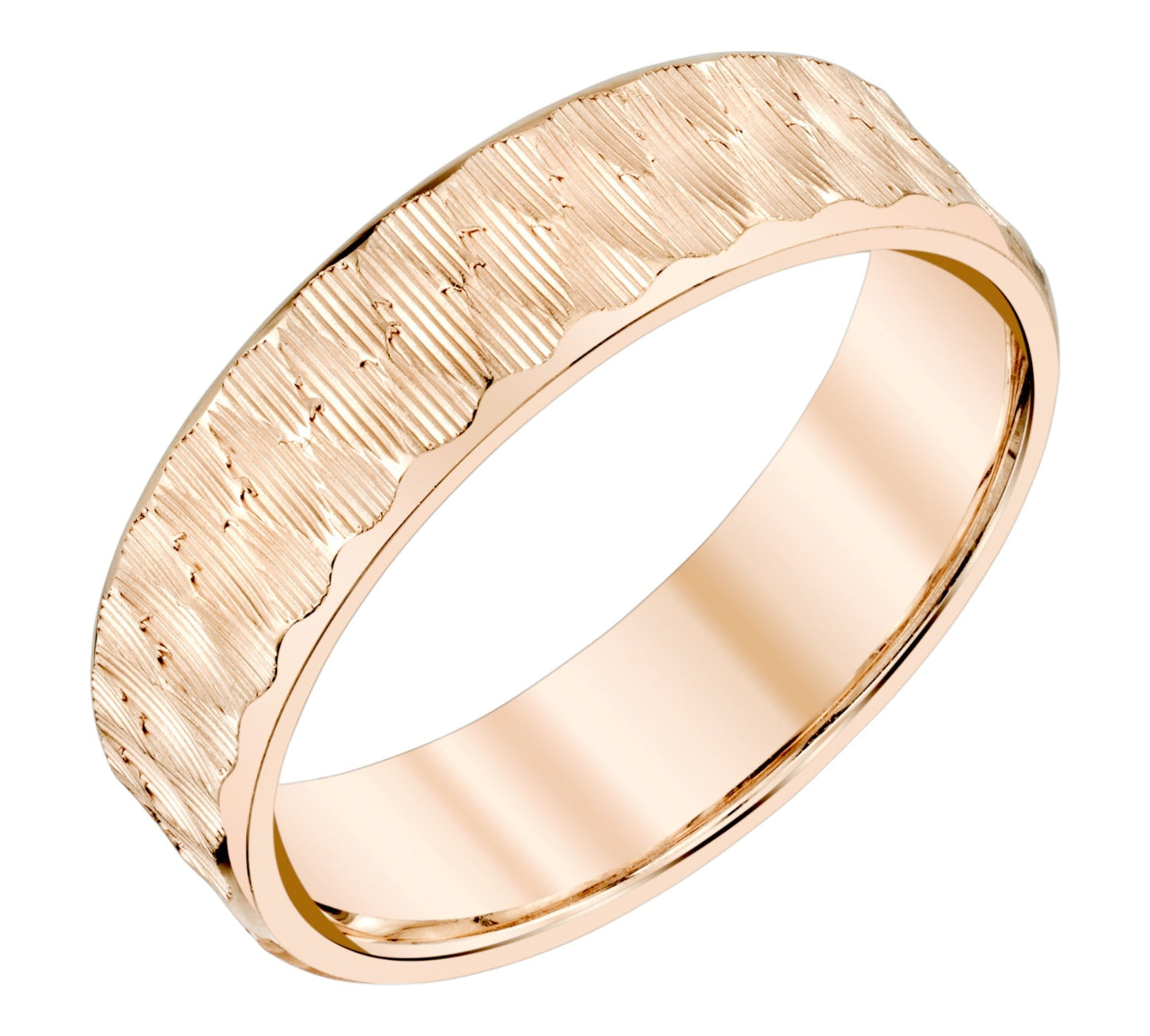 Lined Hammer Mens Wedding Ring in 18k Gold