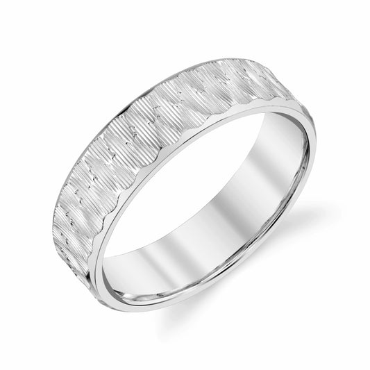 Lined Hammer Ladies Wedding Ring in Platinum