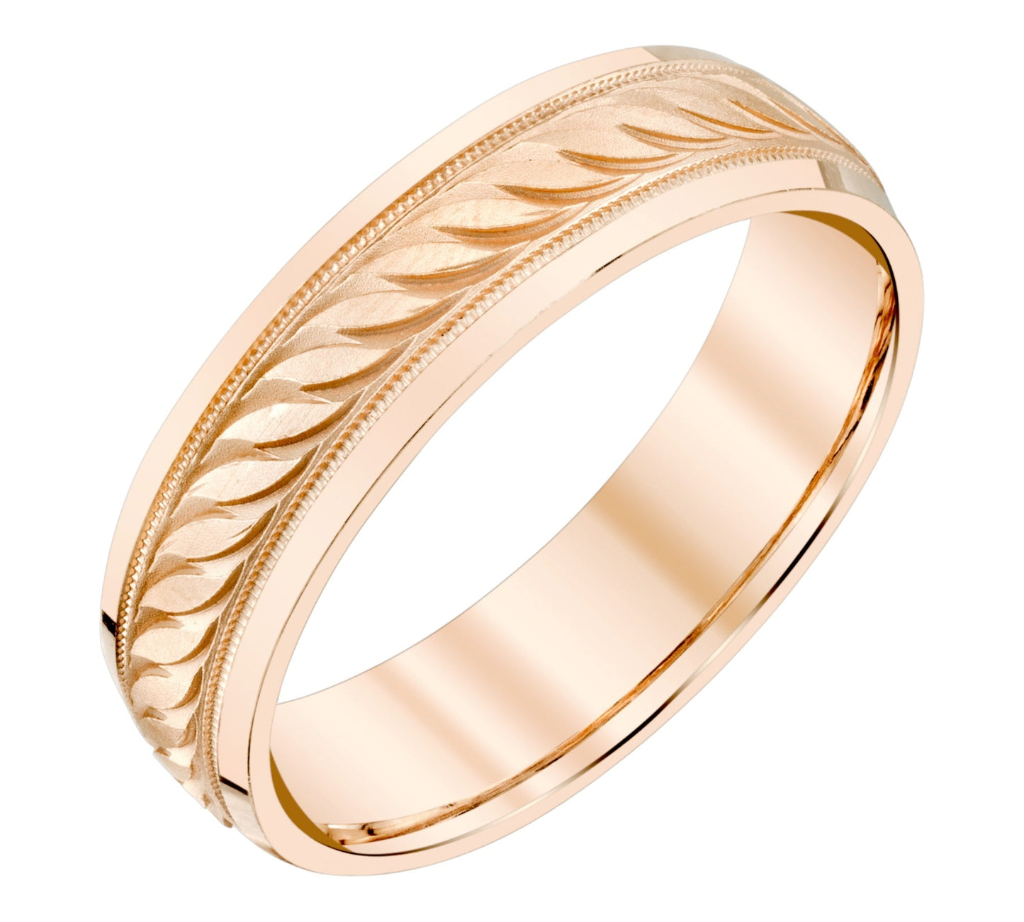 Leaf Cut with Milgrain Ladies Wedding Ring in 18k Gold