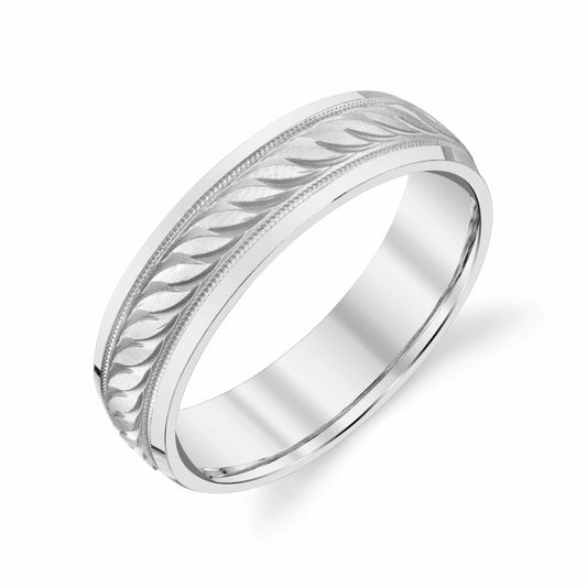 Leaf Cut with Milgrain Ladies Wedding Ring in Platinum