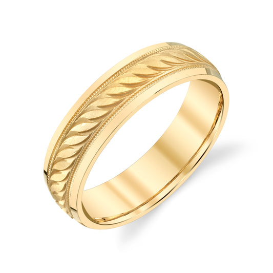 Leaf Cut with Milgrain Ladies Wedding Ring in 10k Gold