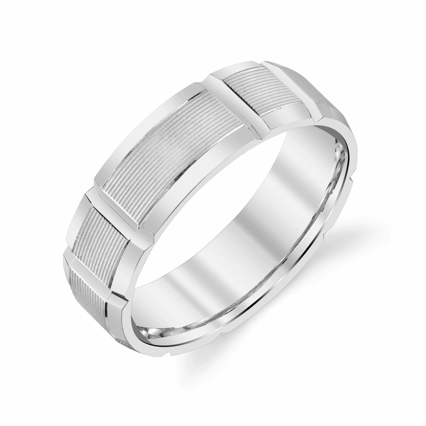 Square cut Lined Center Mens Wedding Ring in Platinum