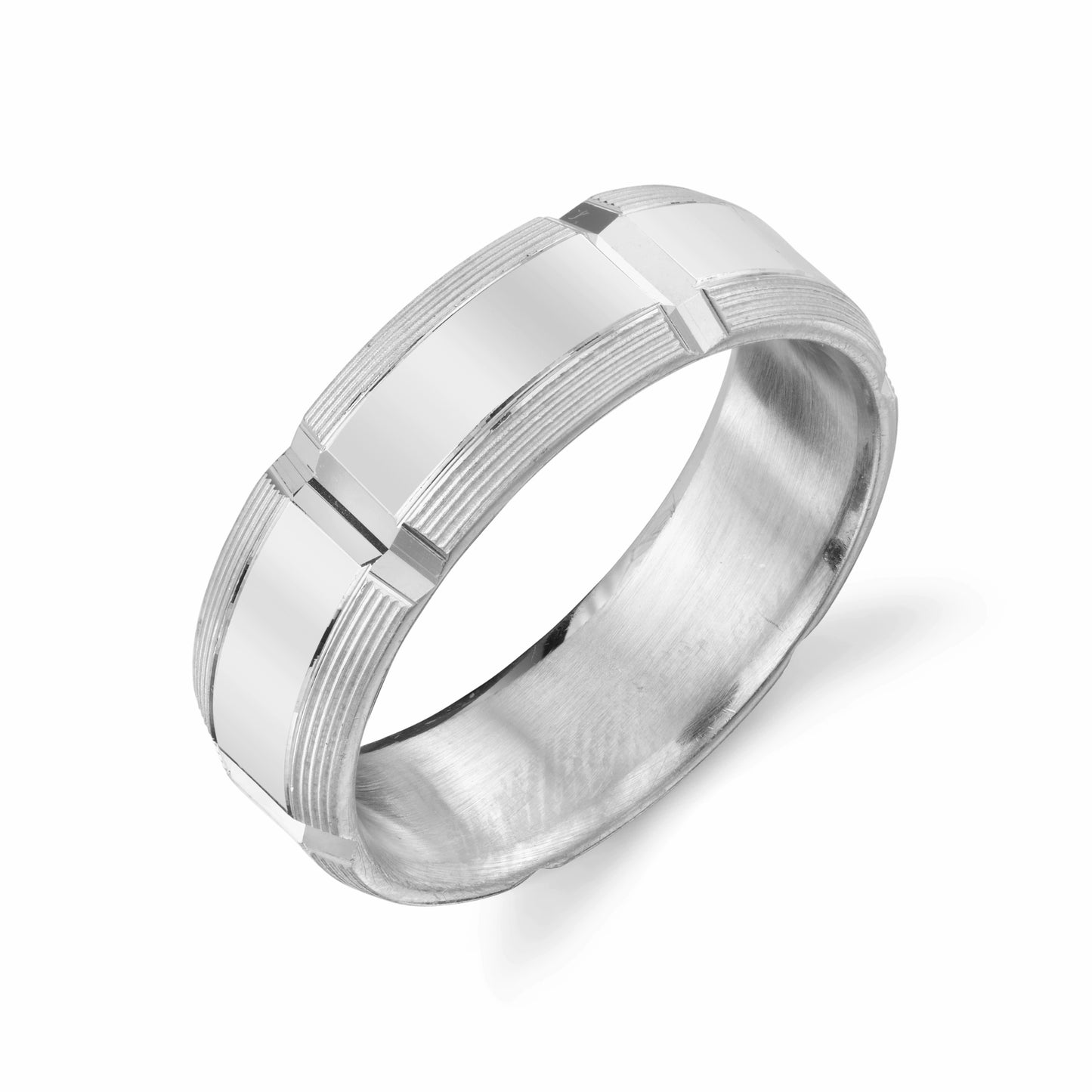 Square Cut Lined Edge Ladies Wedding Ring in Platinum