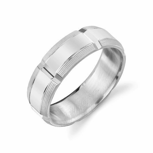 Square Cut Lined Edge Mens Wedding Ring in Platinum