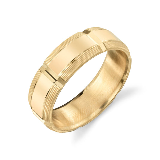 Square Cut Lined Edge Mens Wedding Ring in 14k Gold