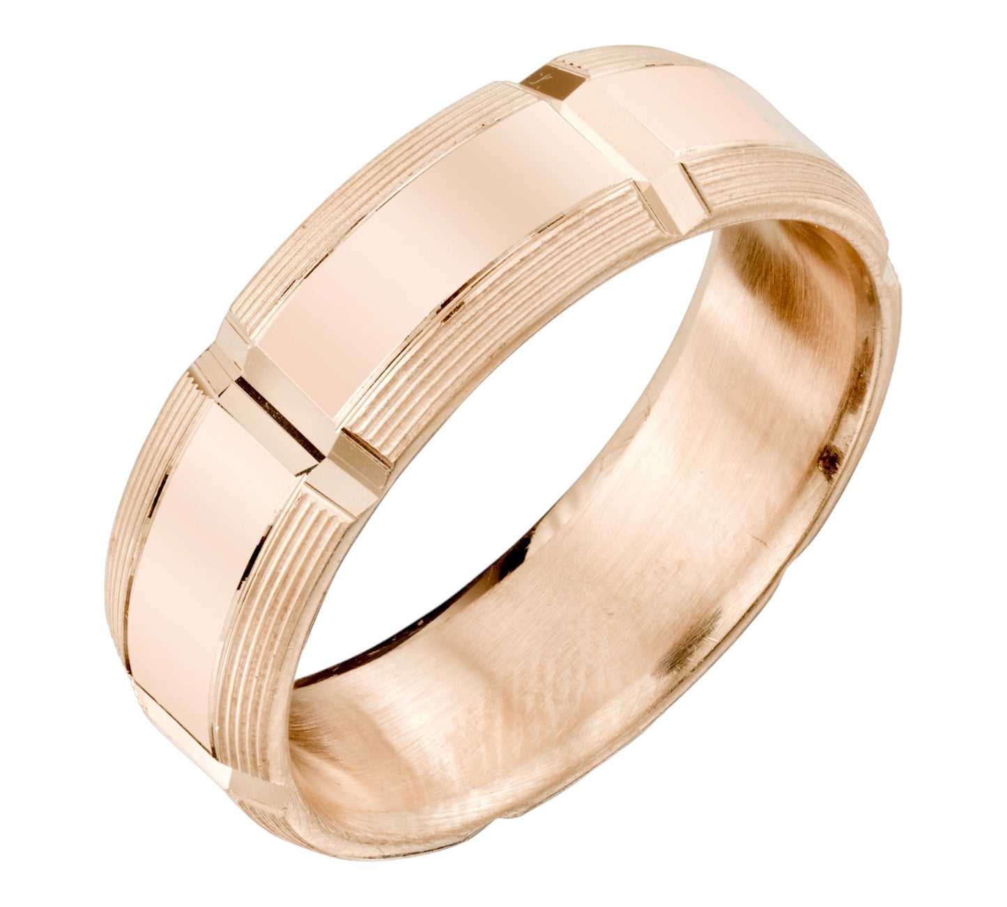 Square Cut Lined Edge Ladies Wedding Ring in 14k Gold