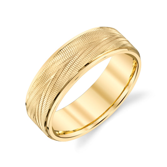 Crossed Milgrain Mens Wedding Ring in 10k Gold