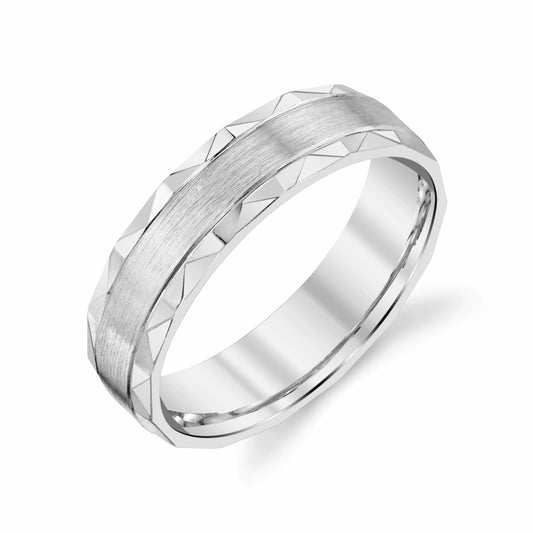 Rough Satin with Cut Edge Ladies Wedding Ring in Platinum