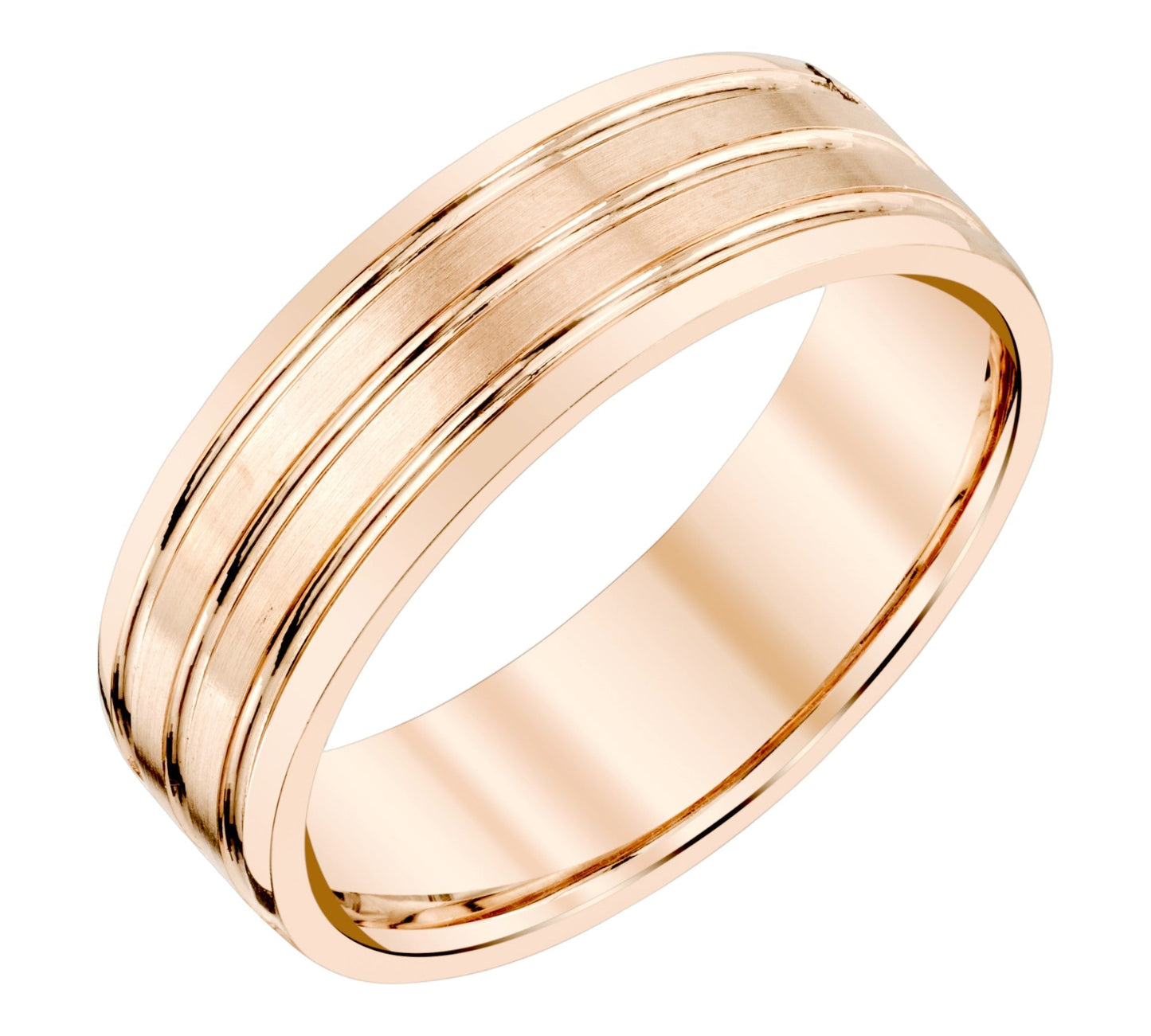 Satin Finish with Groove Ladies Wedding Ring in 18k Gold