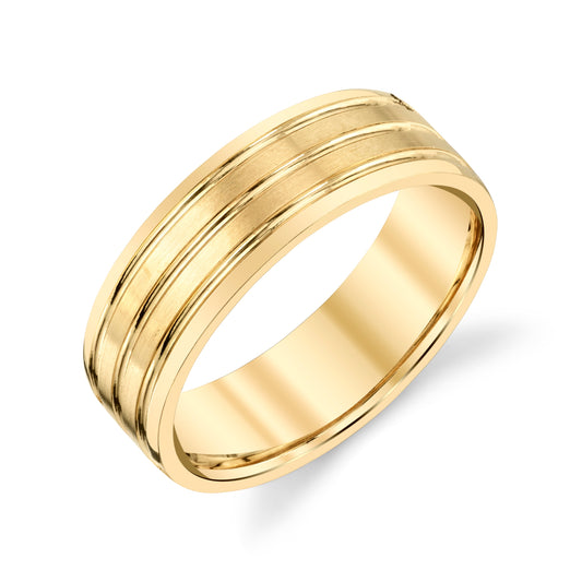 Satin Finish with Groove Mens Wedding Ring in 14k Gold