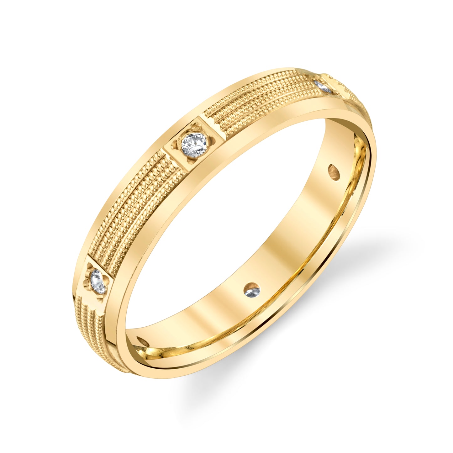 Women's Wedding Ring adorned with Milgrain Detailing and Diamonds 1/10ct in 14k Solid Gold