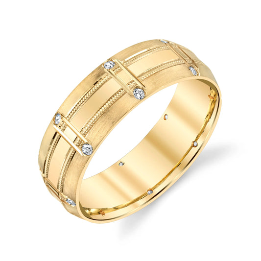 Men Wedding Ring with Alternating Diamond Setting in 10k Solid Gold House Of Wedding Bands