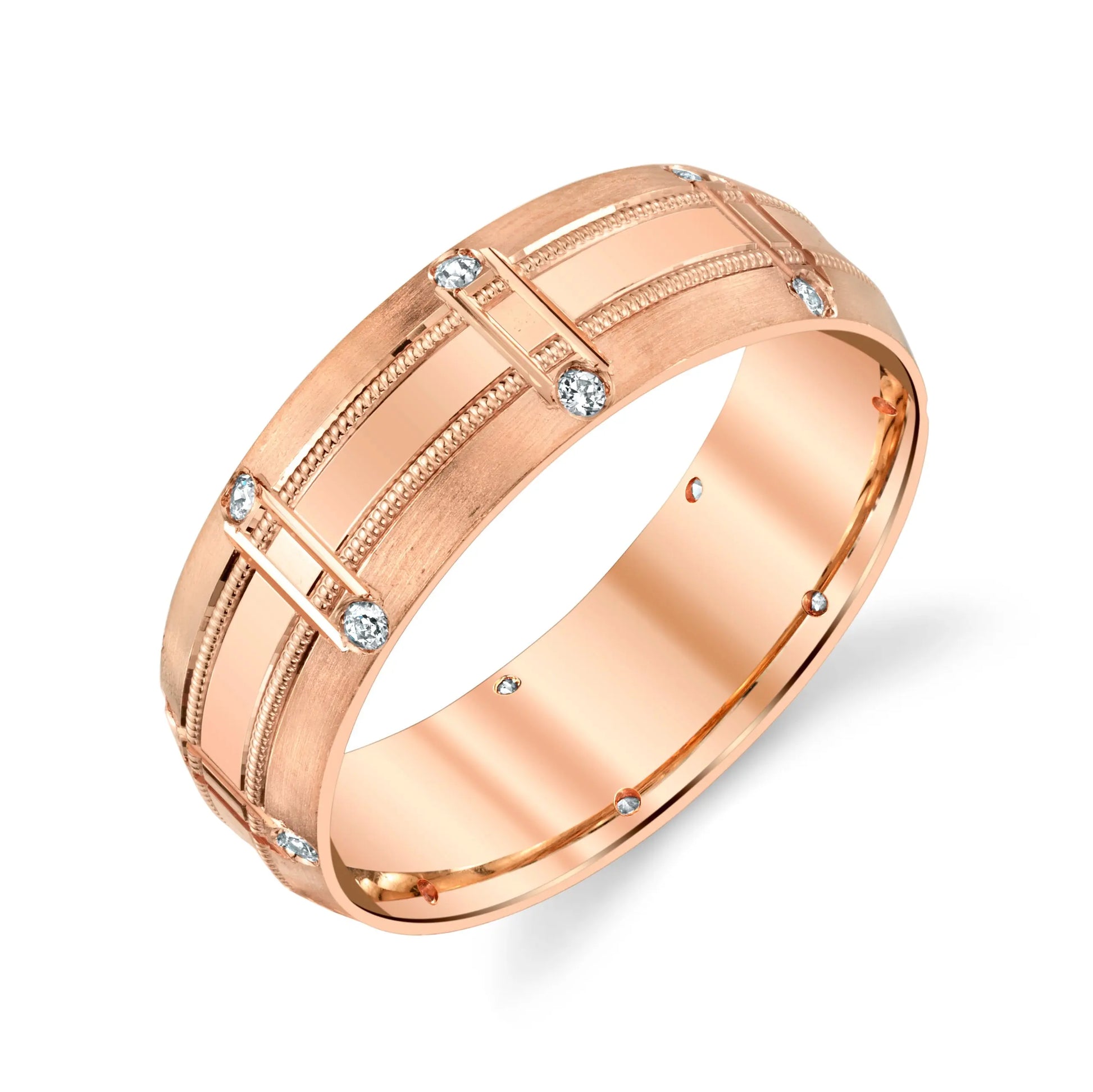 Men Wedding Ring with Alternating Diamond Setting in 14k Solid Gold House Of Wedding Bands