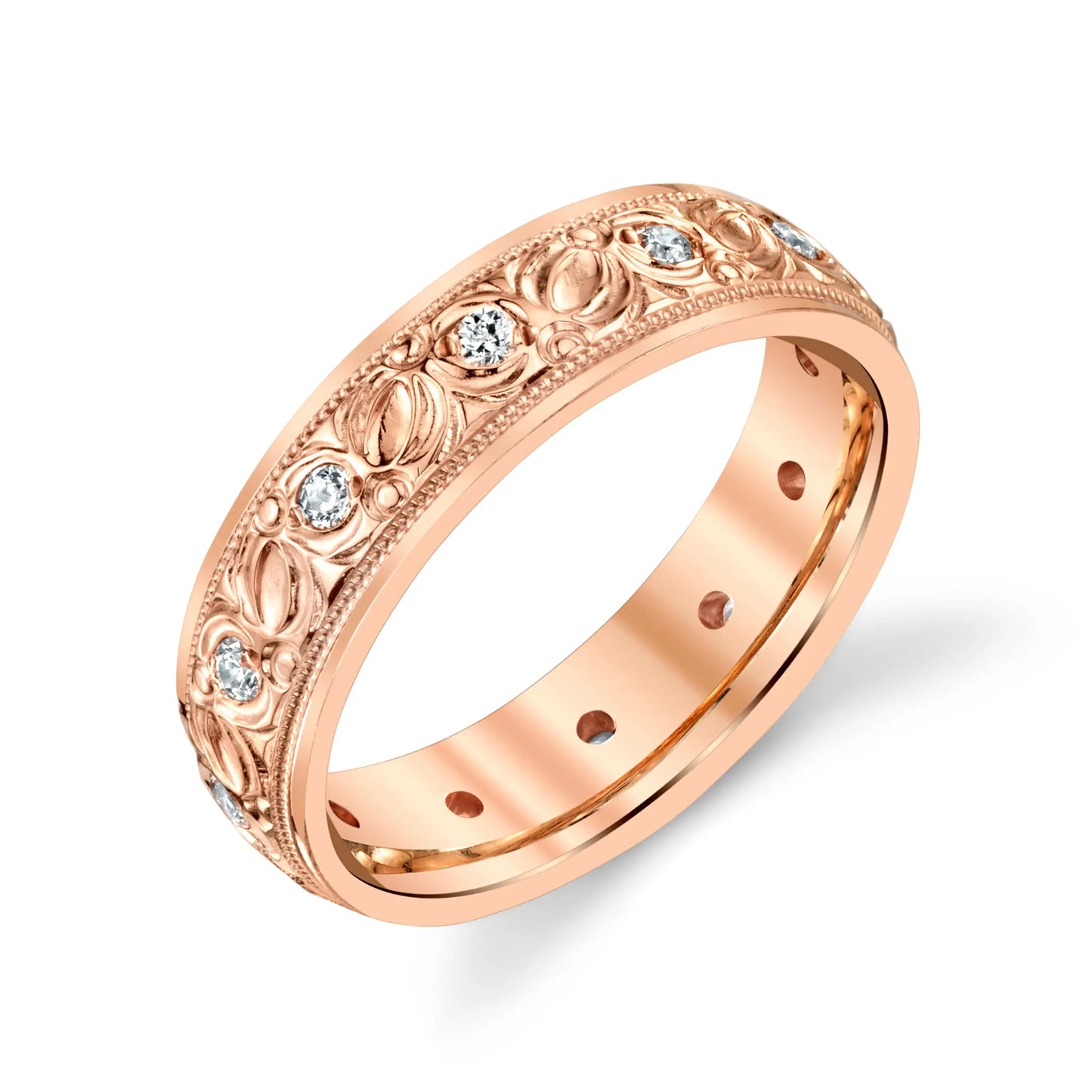 Rose Wedding Ring 5mm with Diamond Setting in 10k Solid Gold House Of Wedding Bands