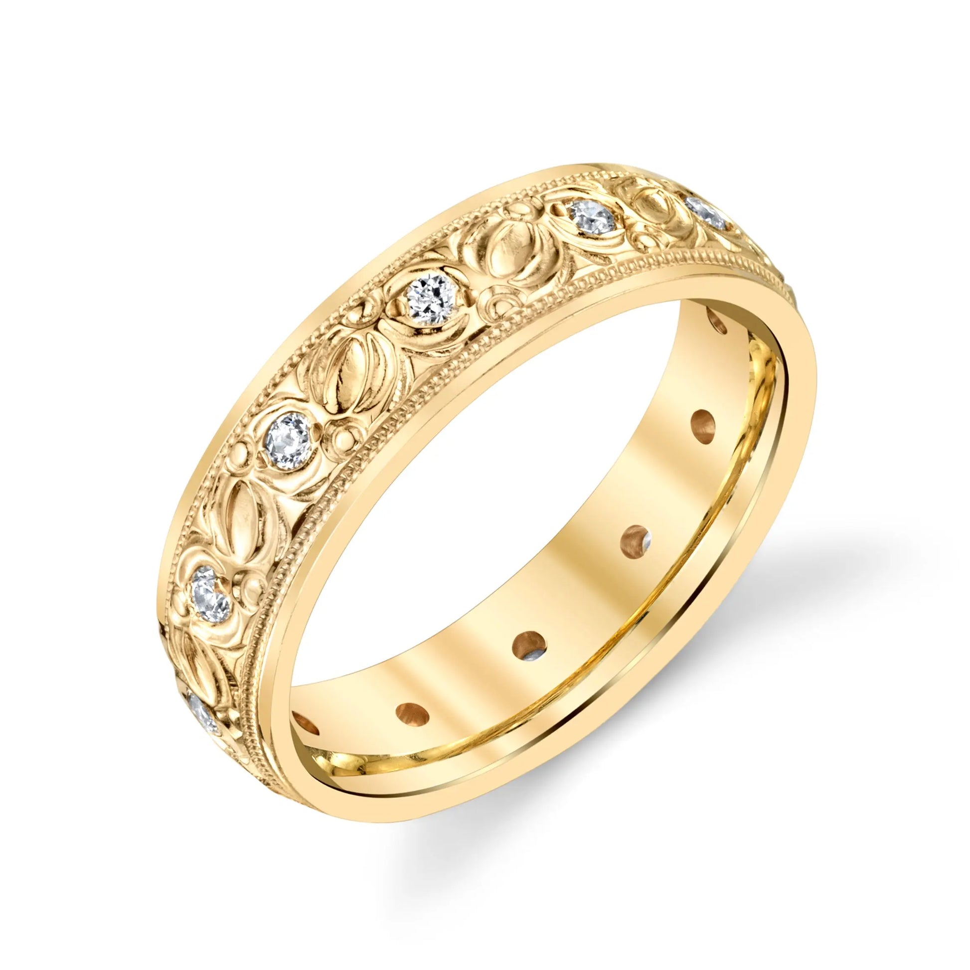 Rose Wedding Ring 5mm with Diamond Setting in 14k Solid Gold House Of Wedding Bands