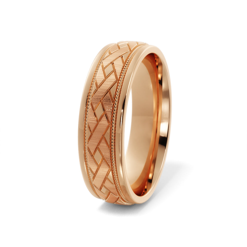 X Satin with Milgrain Ladies Wedding Ring in 10k Gold