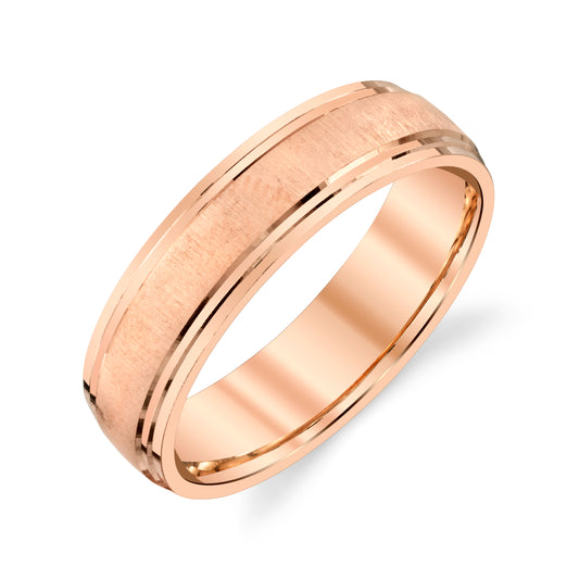 Double Step Edge Cross Satin Wedding Ring in 10k Rose Gold