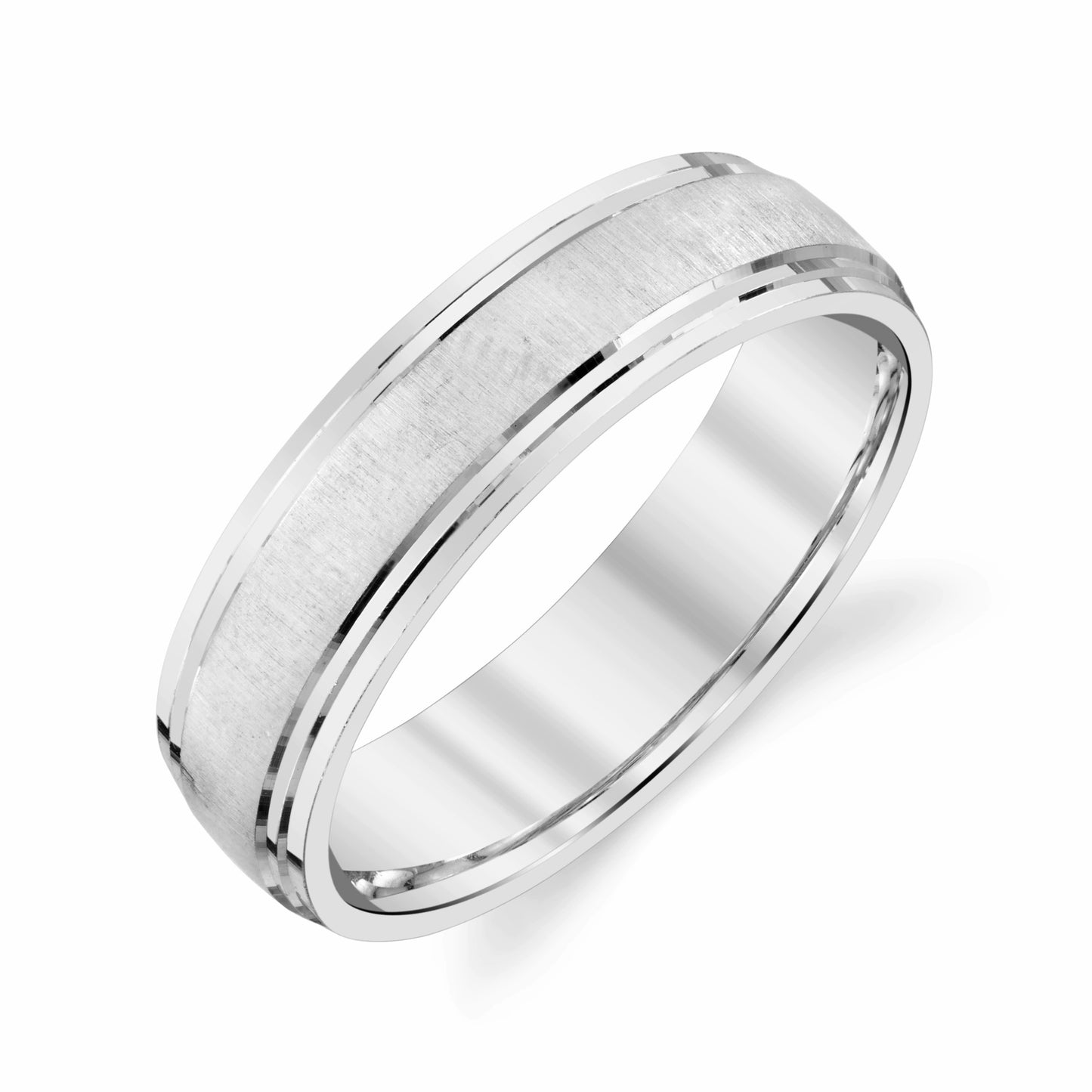 Double Step Edge Cross Satin Wedding Ring in 10k White Gold