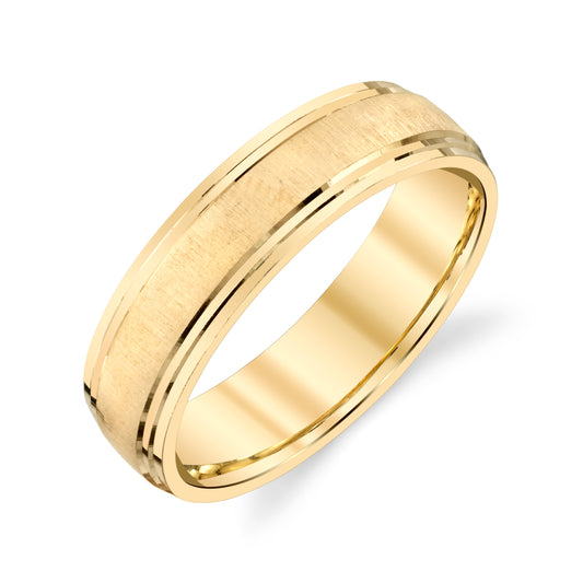 Double Step Edge Cross Satin Wedding Ring in 10k Yellow Gold