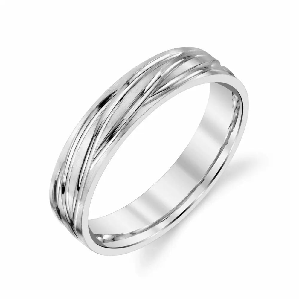 Wavy Groove Wedding Ring in 10k White Gold House Of Wedding Bands