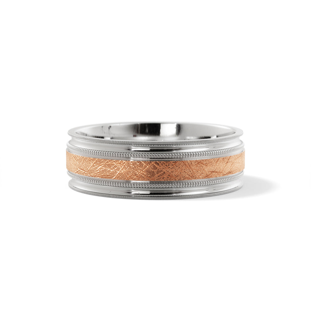 Scattered Satin Wedding Ring in 10k White/Rose Gold