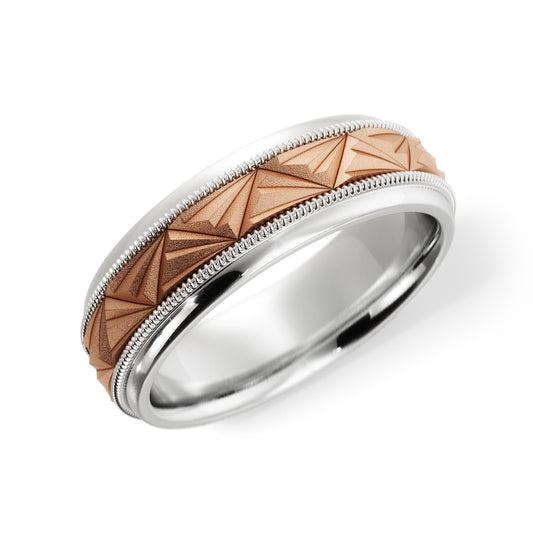 Triangular Top Design Wedding Ring in 10k White/Rose Gold