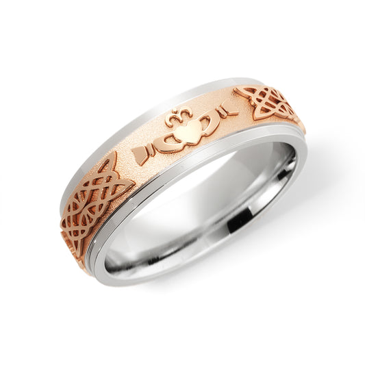 Celtic Claddagh Wedding Ring in 18k White/Rose Gold