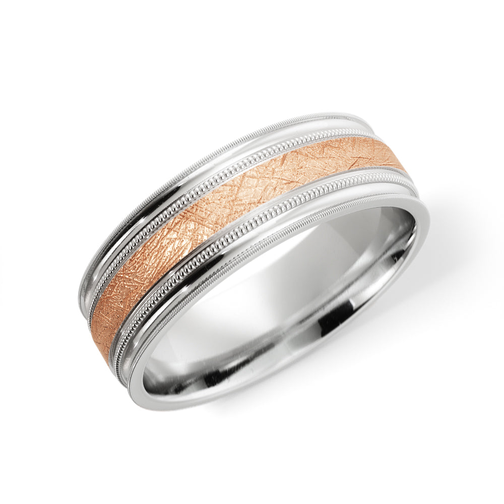 Scattered Satin Wedding Ring in 10k White/Rose Gold