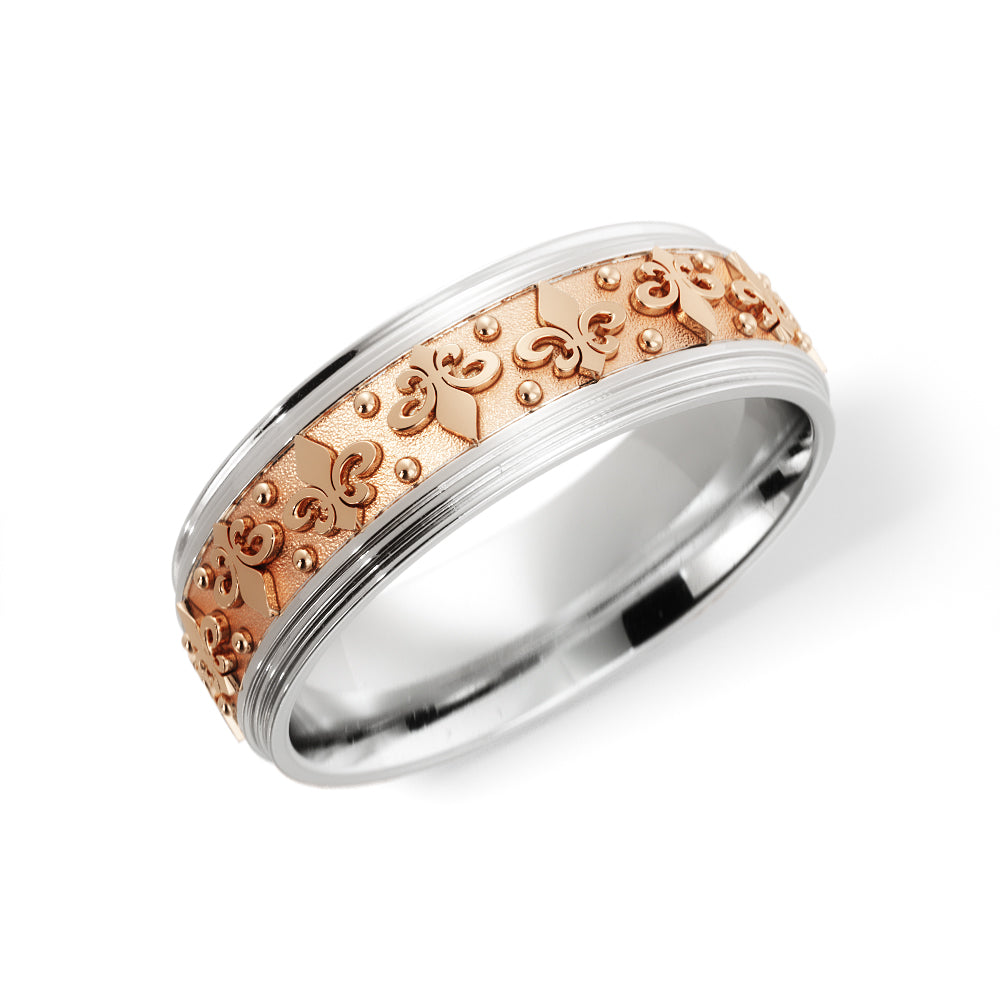 Fleur-de-lis Wedding Band in 10k White/Rose Gold