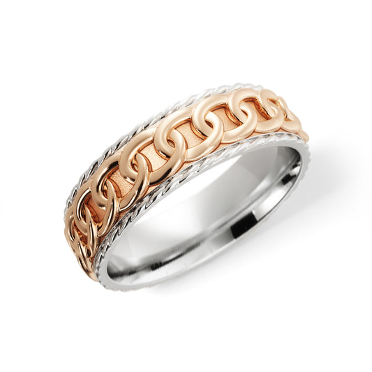 Chain Link Wedding Ring in 18k White/Rose Gold