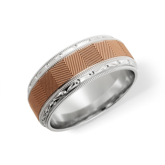 Lined Design Wedding Ring in 18k White/Rose Gold