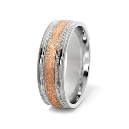 Scattered Satin Wedding Ring in 10k White/Rose Gold