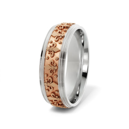 Fleur-de-lis Wedding Band in 10k White/Rose Gold